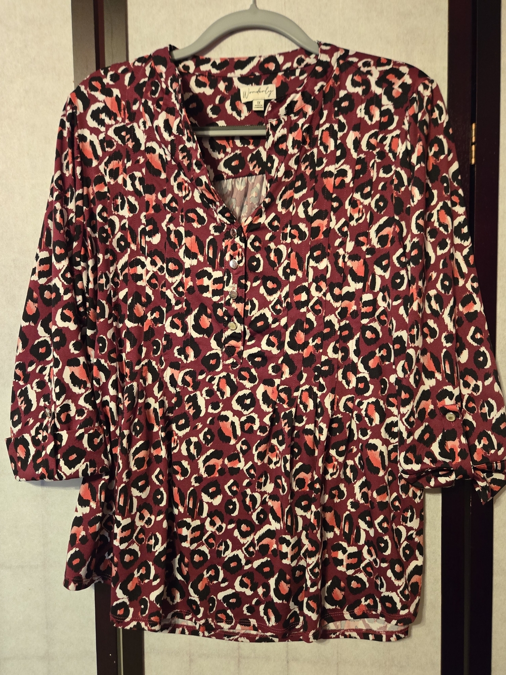 Wonderly Pink Leopard Print Women's Blouse Size XL